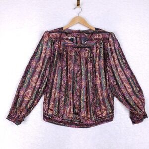 Vintage 80s La Chiné Classic Paisley Stripe Blouse Women's 10 Japan Boho